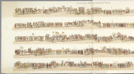 Historiallinen paraati Rotterdamissa Historiallinen kulkue, pidetty Rotterdamissa 21. toukokuuta 1874 (esineessä oleva otsikko)