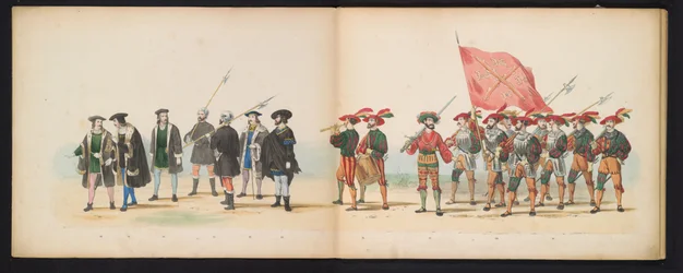 Leidenin opiskelijoiden naamiaiset, 1855 (levy 3) Leidenin opiskelijakunnan jäsenten pukukulkue 12. kesäkuuta 1855 Leidsche Hoogeschool -koulun 280-vuotisjuhlan kunniaksi, ja se kuvaa Kaarle V:n tuloa