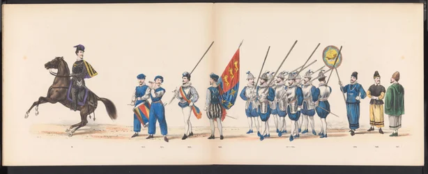 Leidenin opiskelijoiden naamiaiset, 1870 (levy 16) Leidenin opiskelijakunnan jäsenten pukukulkue 7. kesäkuuta 1870 Leidsche Hoogeschool -koulun 295-vuotisjuhlan kunniaksi, ja se kuvaa vierailua Leideniin