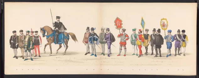 Leidenin opiskelijoiden naamiaiset, 1875 (levy 2) Leidenin ylioppilaskunnan jäsenten pitämä naamiainen 15. kesäkuuta 1875 Leidsche Hoogeschoolin 300-vuotisjuhlan kunniaksi, joka kuvaa Leidsche Hoogeschoolia, joka on kuvattu