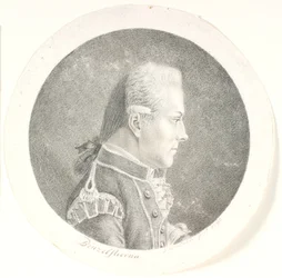 Ruotsalaisen laivaston upseerin (1759-1808) Lars Benzelstjernen muotokuva. Rintakuva. Profiili oikealla