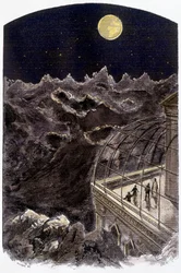 Ihmiset Kuussa tarkkailevat maata - sairas. de Gerlier, teoksessa ""Tuntematon maailma: 2 vuotta kuussa"", Pierre de Sélènes, toim. flammarion