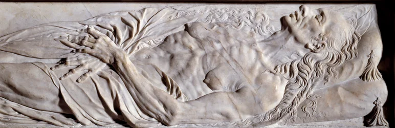 Rene de Biraguen vaimon Valentine Balbianin (1518-1572) hautausmonumentin osia. Matala kohokuvio marmorista