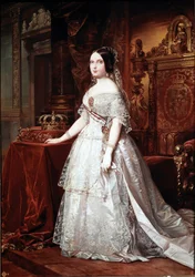 Muotokuva Espanjan kuningatar Isabelle de Bourbon (Isabel de Borbon) II (1830-1904) Saksalaisen Hernandez Amoresin (1823-1894) maalaus