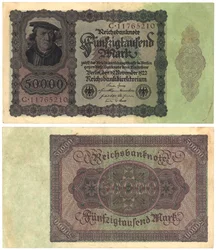 Viidenkymmenen tuhannen markan seteli, 1922 (recto ja verso)