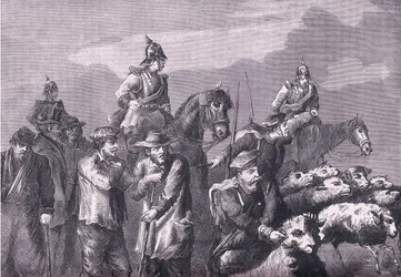 Ravinnonhakujuhla, Cassells History of the War välillä Ranskan ja Saksan välillä, julkaisija Cassell and Company Limited, n. 1890 (litho)
