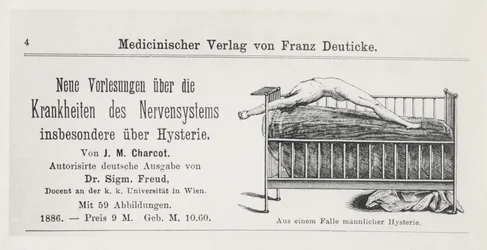 Mainos "Uusia luentoja hermoston sairauksista, erityisesti hysteriasta, J. M. Charcot, kääntänyt Sigmund Freud", julkaisusta "On Aphasia: A Critical Study"