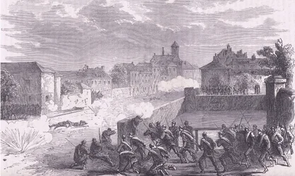 Attack on Le Bourget, Cassells, Ranskan ja Saksan välisen sodan historia, julkaisija Cassell and Company Limited, n. 1890 (litho)