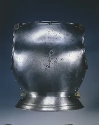 Taustalevy, n. 1510-1530 (teräs mustalla maalilla, nahkahihnat)