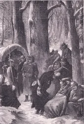 Bivouac lumessa, Cassells History of the War välillä Ranskan ja Saksan välillä, julkaisija Cassell and Company Limited, n. 1890 (litho)