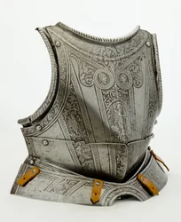 Rintalevy modernilla koristeella, n. 1550 (etsattu teräs, kullan jälkiä ja modernia nahkaa)