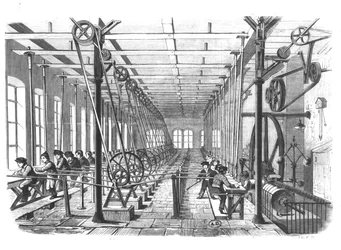 Lapsityöntekijöitä paperitehtaalla Aschaffenburgissa, Saksassa, 1858