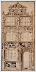 Hans Holbein Le Jeunen (1497-1543) talon julkisivun koristelu (Ec. All.) Dim. 0,58 x 0,27 m Pariisi. Louvren taidemuseo