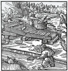 Kaiverrus De re metallicasta (Metallien luonteesta), Georg Pawer tai Georgius Agricola (1494-1555)