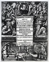 Bernardus Mallinckrodtin teoksen "Typografian alkuperästä ja historiasta" etukuva, 1634.