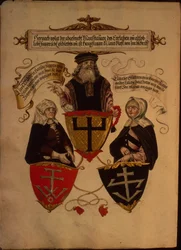 Hans Fugger ja hänen kaksi vaimoaan Clara Widolf ja Elisabeth Gfattermann Fugger-perheen salaisesta kunniakirjasta