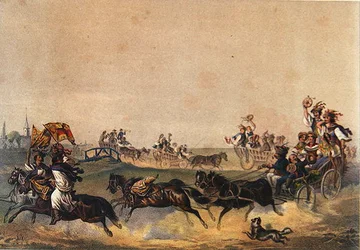 Unkarilainen hääkulkue, n. 1855 (värilitho)