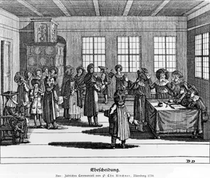 Kuvitus juutalaisten seremoniasta tai Paul Christian Kirchnerin kuvaus näistä käyttötavoista, 1724