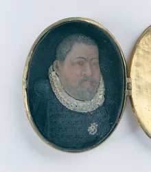 Medaljonki, jossa on vahaa sisältävä pienoismuotokuva Landgrave Wilhelm IV:stä (kullattua hopeaa ja vahaa) (yksityiskohdat 312102 ja 312135)