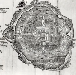 Tenochtitlanin kartta Praeclara Ferdinandi Cortesii de Nova Maris Oceani Hispania Narratista