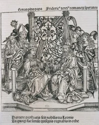 Paavi Pius II:n ja Saksan keisarin Fredrik III:n tapaaminen (kaiverrus)