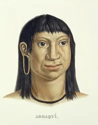 Aroaqui-heimon syntyperäinen mies, Johann Baptist von Spixin (1781-1826) ja Karl Friedrich Philipp Martiuksen (1794-1868) julkaisusta Atlas of a Journey in Brazil, julkaistu noin 1835-1850.