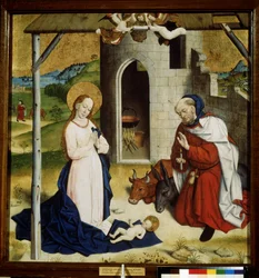 ""Nativite"" (Kristuslapsen palvonta) Saksalaisen koulun tauti. 1470-1480 Pushkin-museo, Moskova