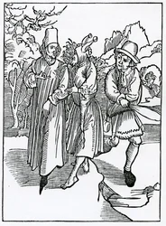 Kuvitus Alexander Barclayn englanninkielisestä käännöksestä "The Ship of Fools", joka on peräisin vuonna 1874 julkaistusta painoksesta.