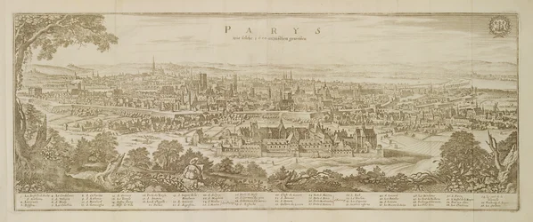 Panoraamanäkymä Pariisiin vuonna 1620, Martin Zeillerin (1589-1661) Topographia Galliaesta, julkaistu 1655