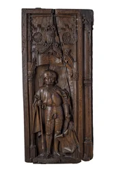 Neussin pyhää Quirinusta esittävä patalappu, n. 1485-1515 (tammi).