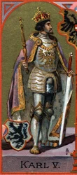 Kaarle V:n (1500-1558) muotokuva. Kromolitografia