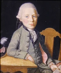 Muotokuva istuvasta nuoresta miehestä, jolla on kirje, n. 1750 (guassi paperille)