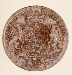Brandenburg-Bayreuthin markkrahvin Frederick Christianin hopeataaleri (Frederic V Christian de Brandenburg-Bayreuth (Brandenburg Bayreuth) (1708-1769) 1766 Halkaisija 4 cm Napoli, museo archeologico