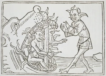 Devil Belial ennen helvetin portteja, Das Buch Belial, julkaistu Augsburgissa, 1473
