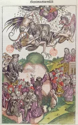 Simon Maguksen kukistuminen, Hartmann Schedelin La Chronique de Nurembergistä, Nürnberg, 1492 (väripuupiirros)