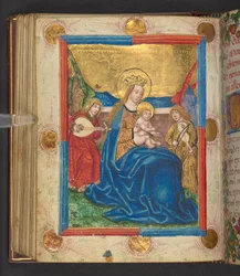Nöyryyden Madonna, Add. MS 24153, f.76v (muste ja väri pergamentilla).