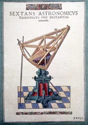 Tähtitieteellinen sekstantti Tycho Brahen (1546 - 1601), Wandsbeckin teoksessa "The Mechanism of Astronomy"