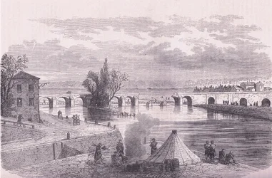 Pariisin puolustaminen - Jonville-sur-Marnen sillan tuhoutuminen, Cassells History of the War Ranskan ja Saksan välillä, julkaisija Cassell and Company Limited, n. 1890 (litho)