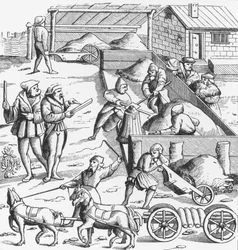Metallien louhinta Cosmographie Universelle of Munsterin puupiirroksen jälkeen, julkaistu 1552