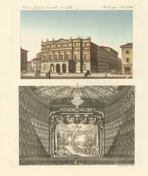 Teatteri Della Scala Milanossa (värillinen kaiverrus)