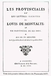 Blaise Pascalin (1623-62) Les Provincialesin nimisivu, Amsterdam, 1657 (muste paperille)