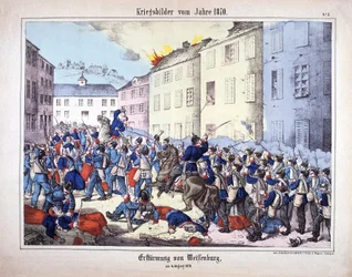 Sota 1870: Wissembourgin valtaus (Weissenburgin taistelu) Preussin armeijan ja ranskalaisten sotilaiden välillä 4. elokuuta