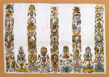 Naisten esiliina, n. 1760 (silkki metallilangoilla)