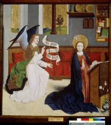 ""The Annunciation"" (The Annunciation) Saksalaisen koulun tauti. 1470-1480 Pushkin-museo, Moskova
