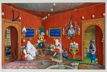 Itämainen huone Villa Lazarovichissa, Maximilian of Habsburgin (1832-1867) asuinpaikka Triestessä, tempera Germano Prosdocimi