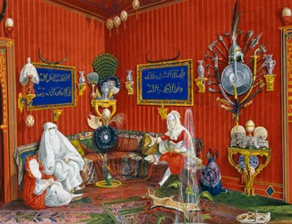 Itämainen huone Villa Lazarovichissa, Maximilian of Habsburgin (1832-1867) asuinpaikka Triestessä, tempera Germano Prosdocimi