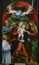 Madonna ja lapsi ja St Martha, St James, St Joseph ja lahjoittaja, n. 1543 (öljy paneelissa)
