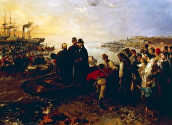 Boarding of the Thousand at Quarto, noin 1860, kirjoittanut Gerolamo Induno (1825-1890), öljy kankaalle