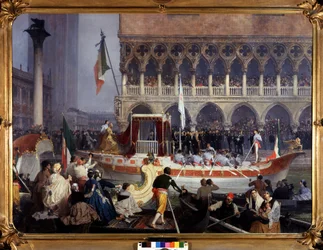 Vittorio Emanuele II:n (Victor Emmanuel) (1820-1878) pääruoka Venetsiassa. Gerolamo (Girolamo) Induno (1827-1890) maalaus. Risorgimento Milanon museo