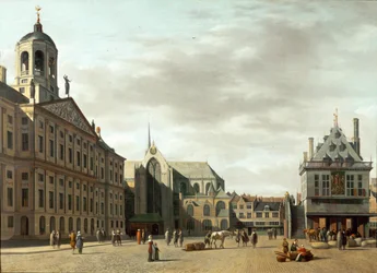 Dam-katu ja Amsterdamin uusi kaupungintalo, Alankomaat ...